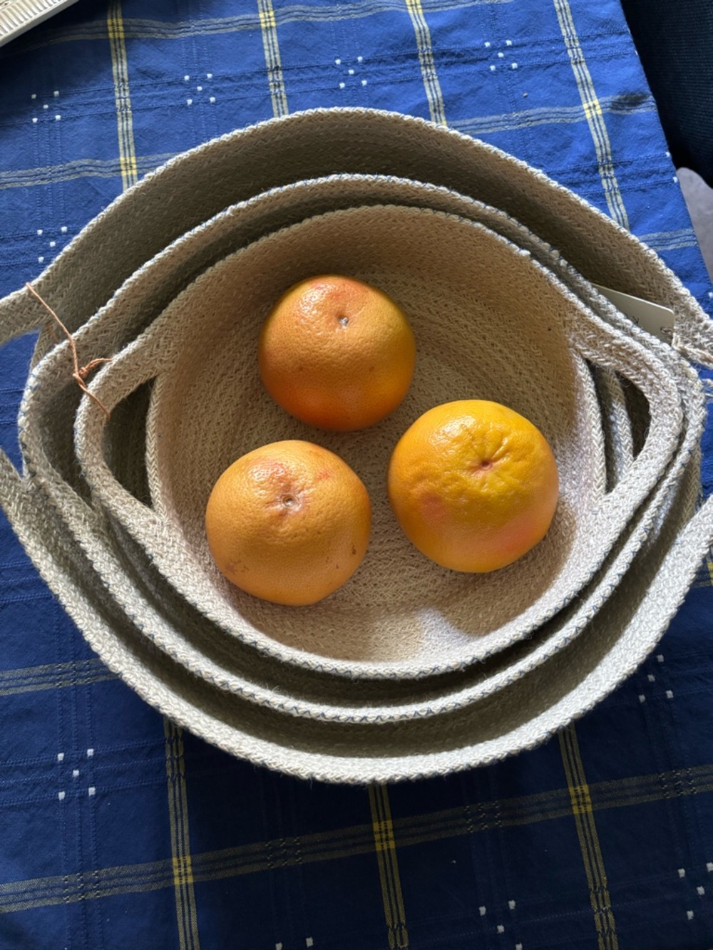 Set of 3 Round Woven Rope Baskets in Natural